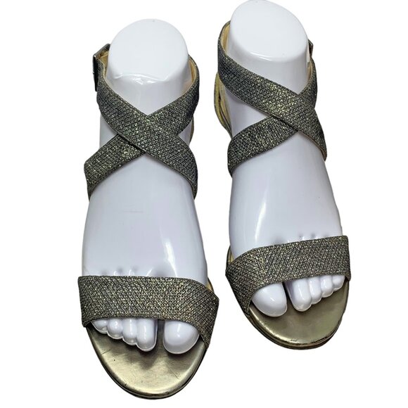 JIMMY CHOO Chiara Anthracite‎ Leather Glitter Demi Wedge Sandals - Picture 4 of 10